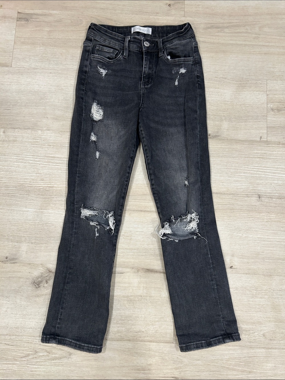 Vervet Distressed Straight-Leg Jeans in Black Size 25